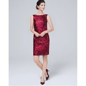 White‎ House Black Market Red Sequin Floral Sleeveless Sheath Dress 2